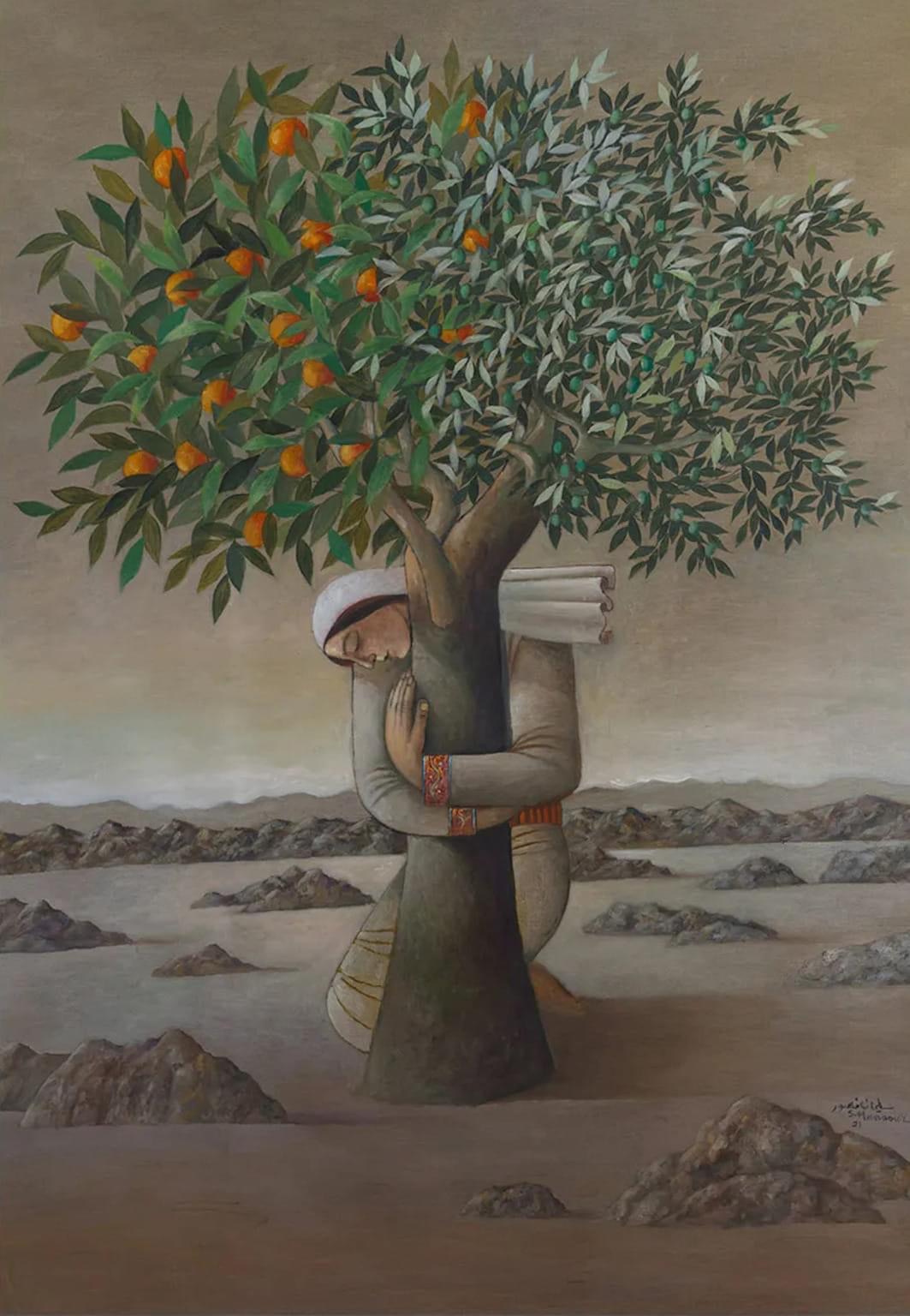 woman Holding Tree